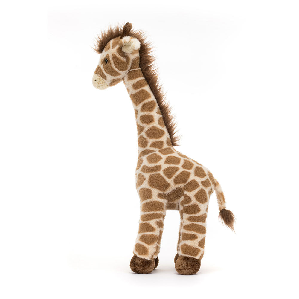 Side view of Jellycat Dara Giraffe showing her long neck and plush spotted pattern.