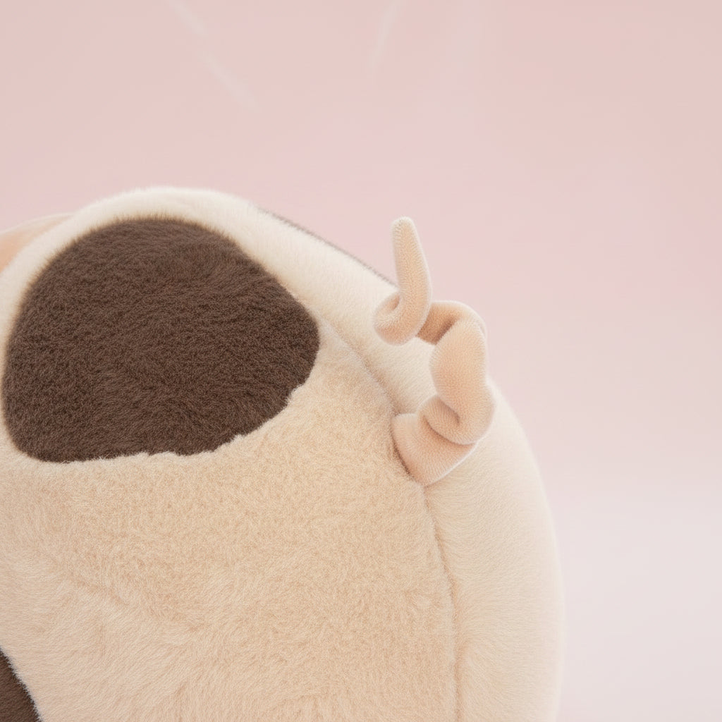 Plush toy pig with brown spots on a white background