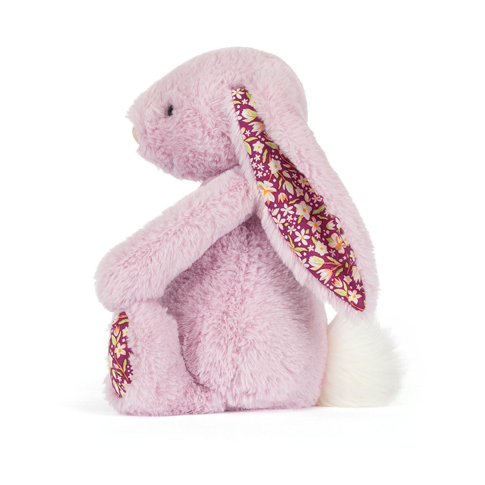 Jellycat Blossom Luxe Bunny side view showing white fluffy bobble tail