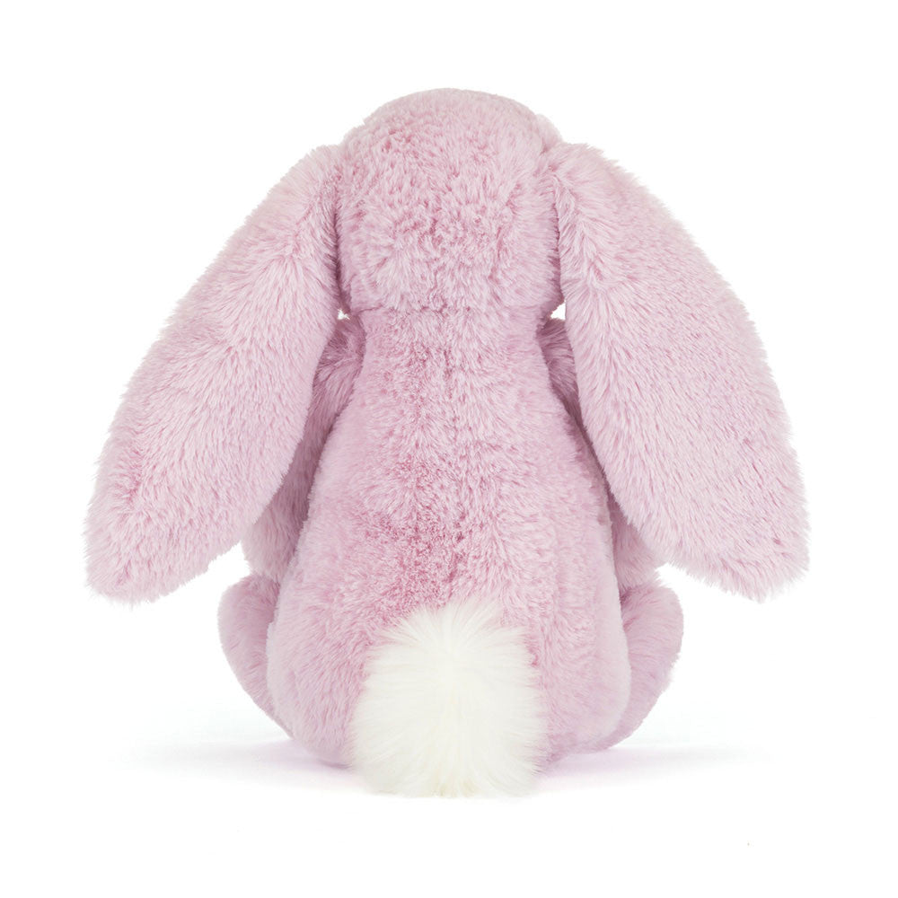 Jellycat pink bunny back view with white bobble tail on white background