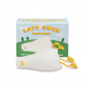 Lazy Duck rechargeable night light lying flat with yellow beak and feet.