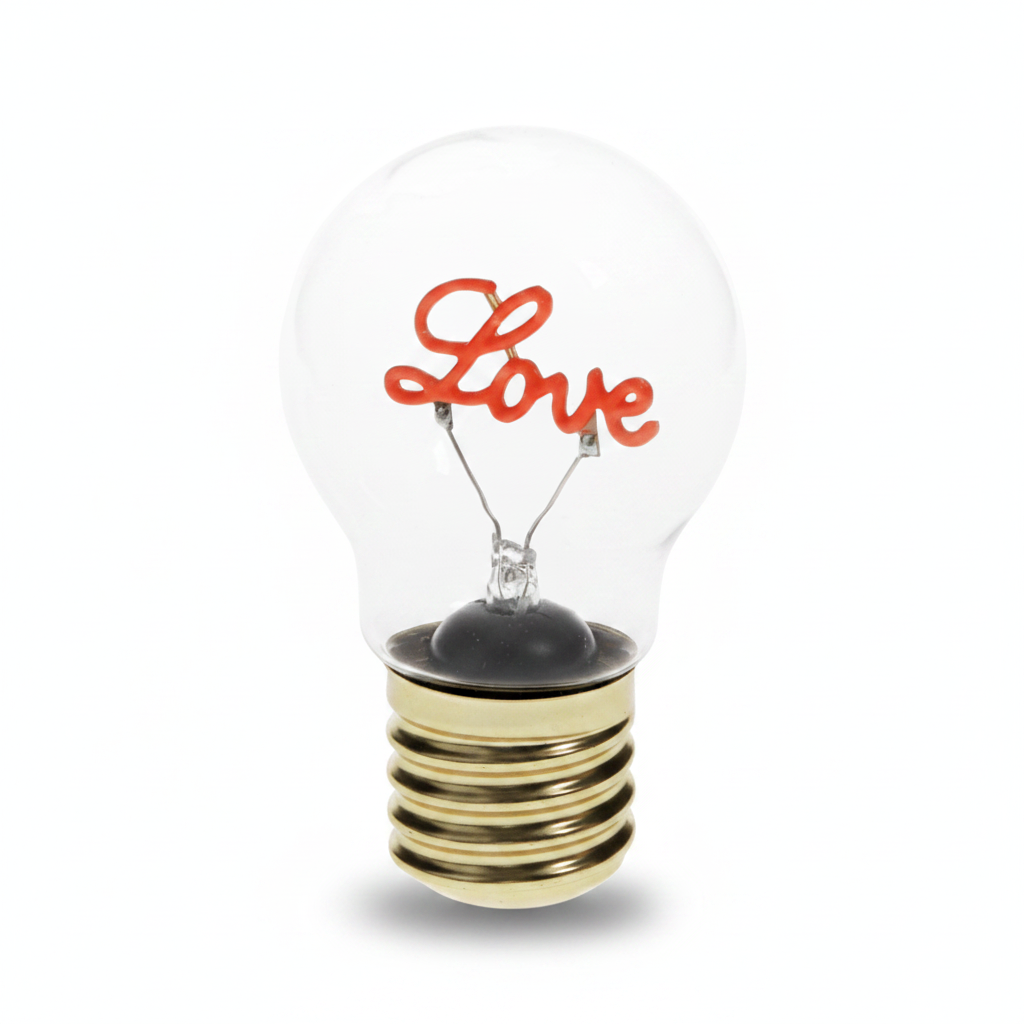 Love light bulb lamp unlit with included USB-C charging cable