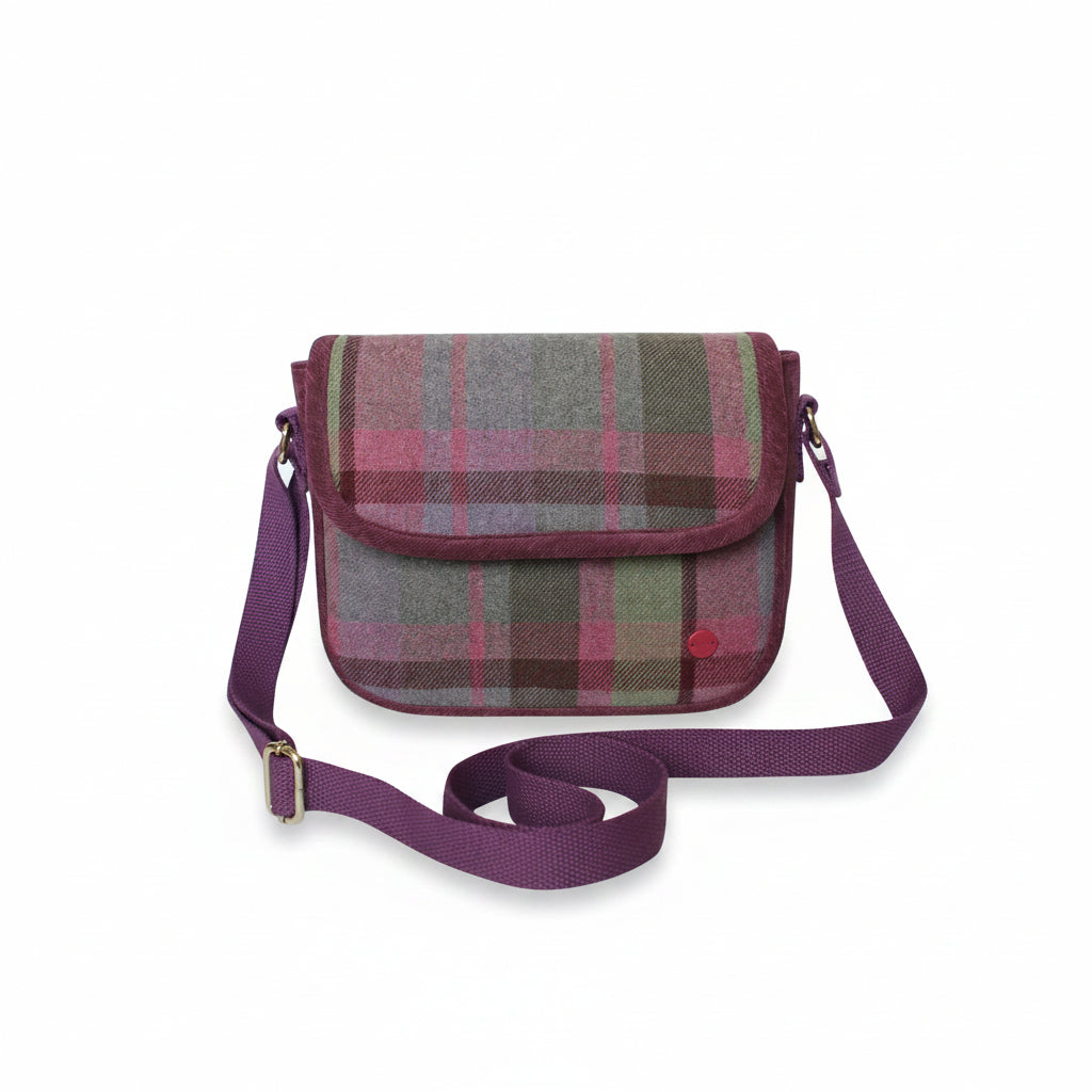 Gullane Tweed Mila Crossbody Bag front view with shoulder strap