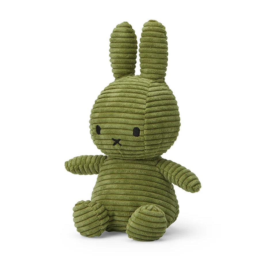 Miffy corduroy olive green plush angled view on white background
