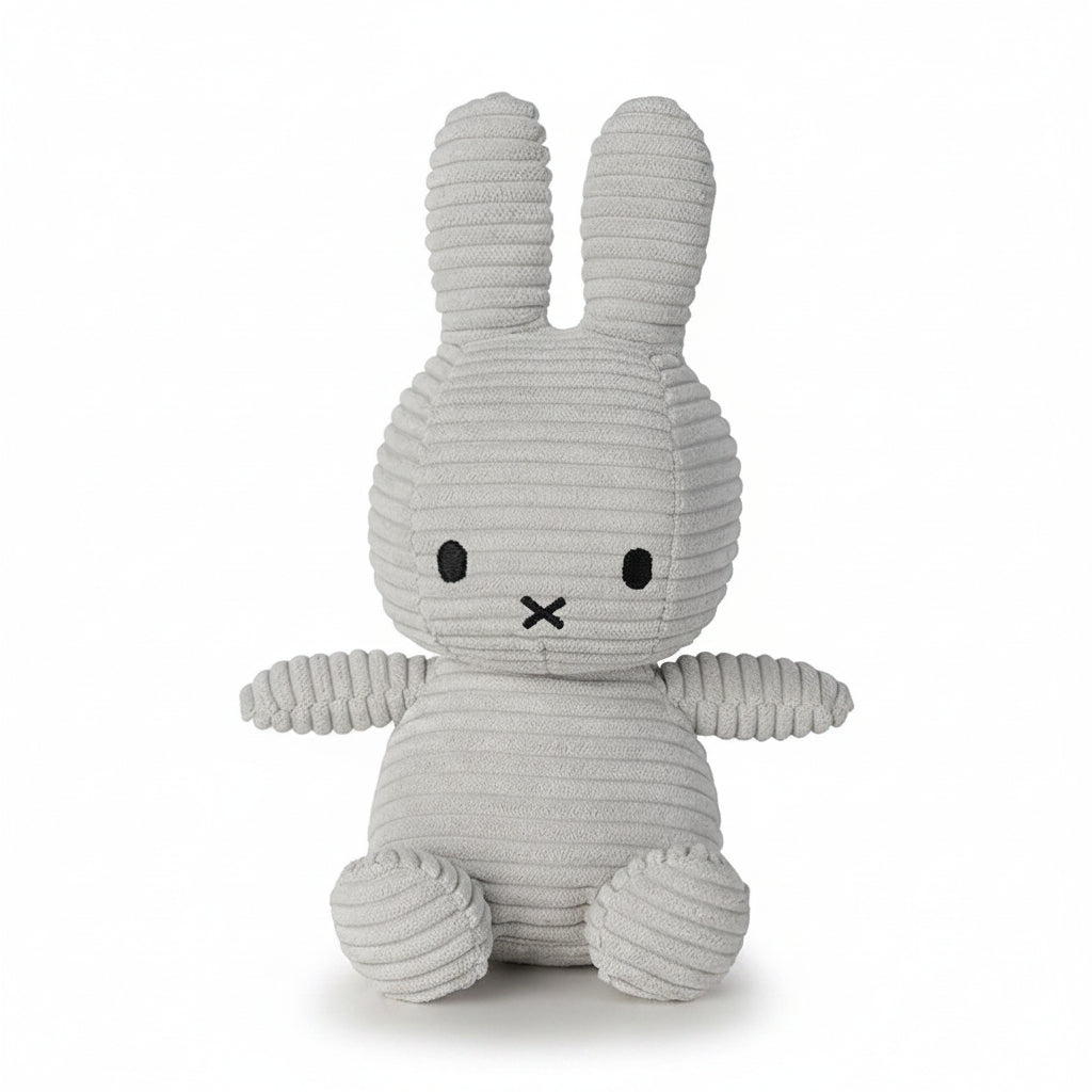 Miffy corduroy soft grey plush front view on white background