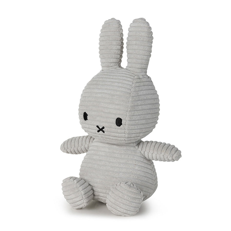 Miffy corduroy soft grey plush angled view on white background