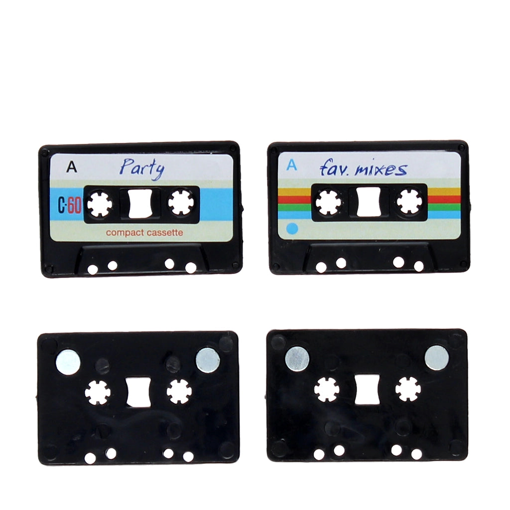 Back view of retro cassette mini magnets showing magnetic surface