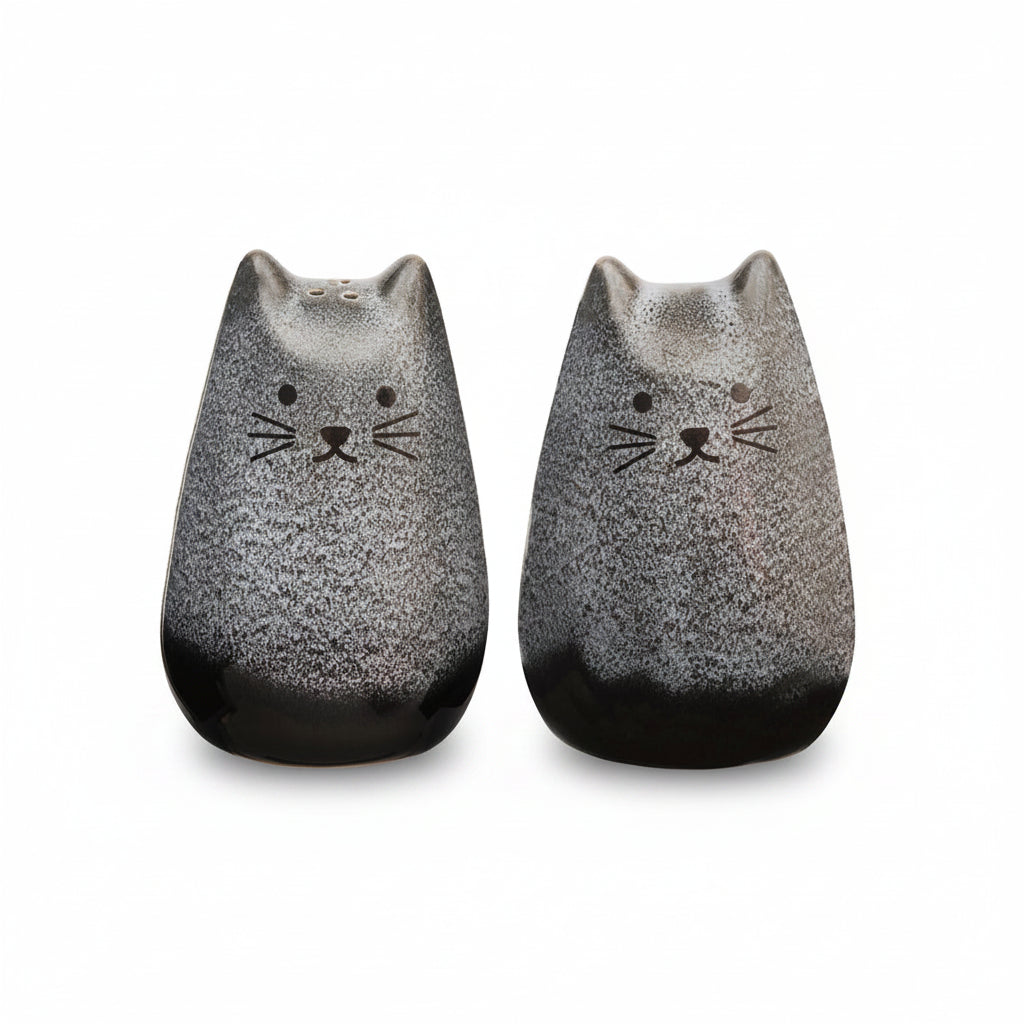 Mojave Cat Salt & Pepper Shakers – hand-finished ceramic pair in grey by Sass & Belle.