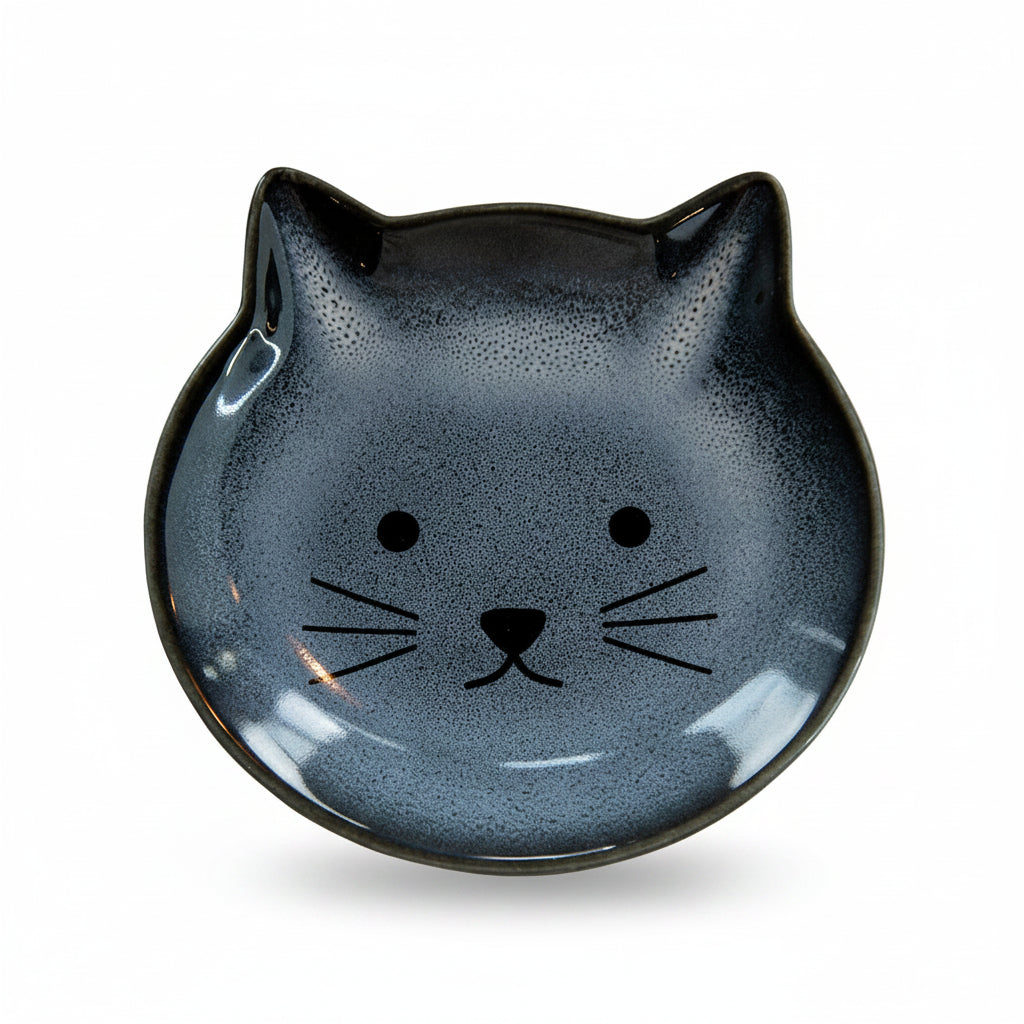 Mojave Cat Tea Bag Dish in blue ombre glaze, cat-shaped stoneware dish with whisker face design from Sass & Belle.