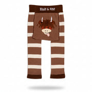Flat lay of Neutral Highland Cow Leggings showing stretchy waistband and adorable cow print.