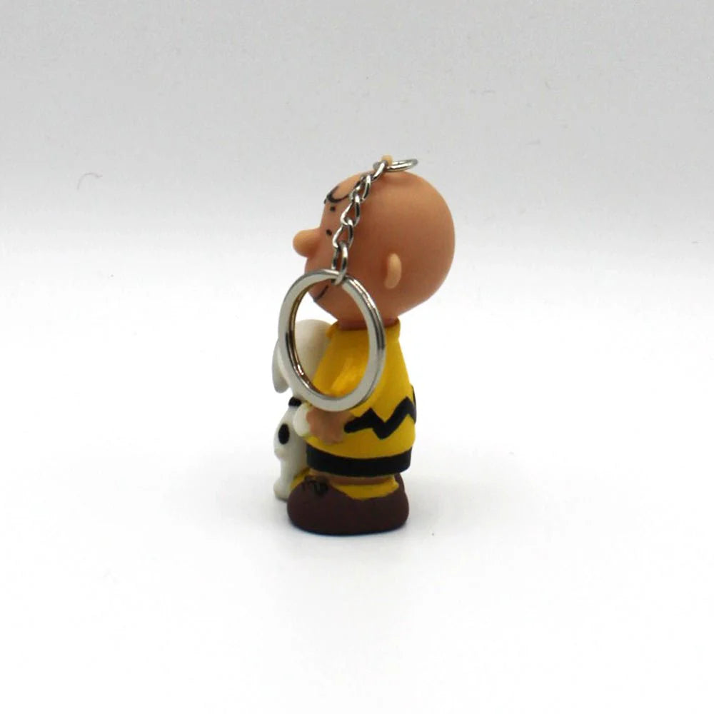Side profile of the Peanuts Charlie Brown & Snoopy keyring, highlighting the keychain loop.