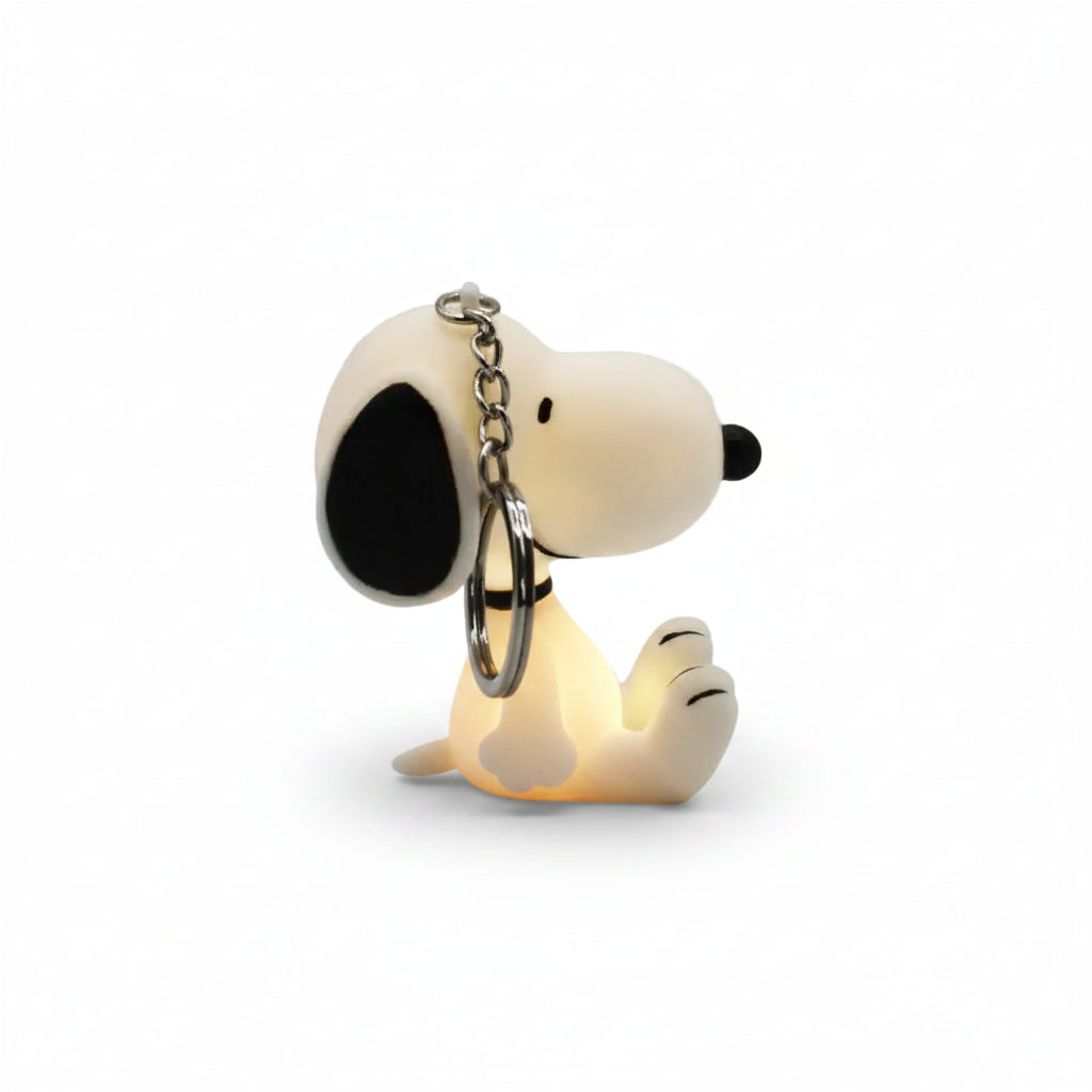 Rear view of the Snoopy keyring, showing its black ears and keychain loop.