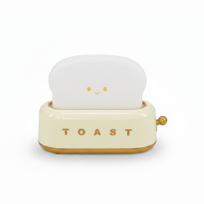 USB-C charging cable with kawaii toaster-shaped night lamp – rechargeable LED night light for kids and adults.