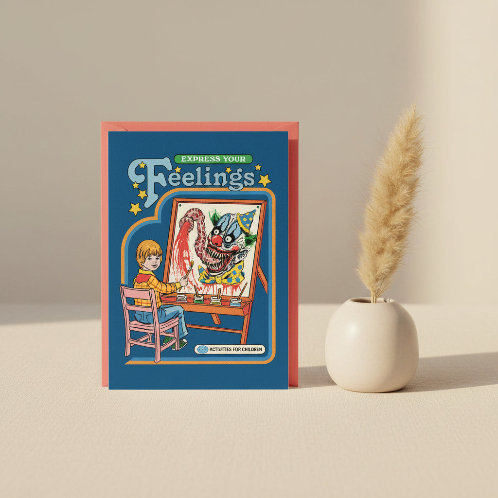 Book cover with a child painting a monster, titled 'Express Your Feelings'.