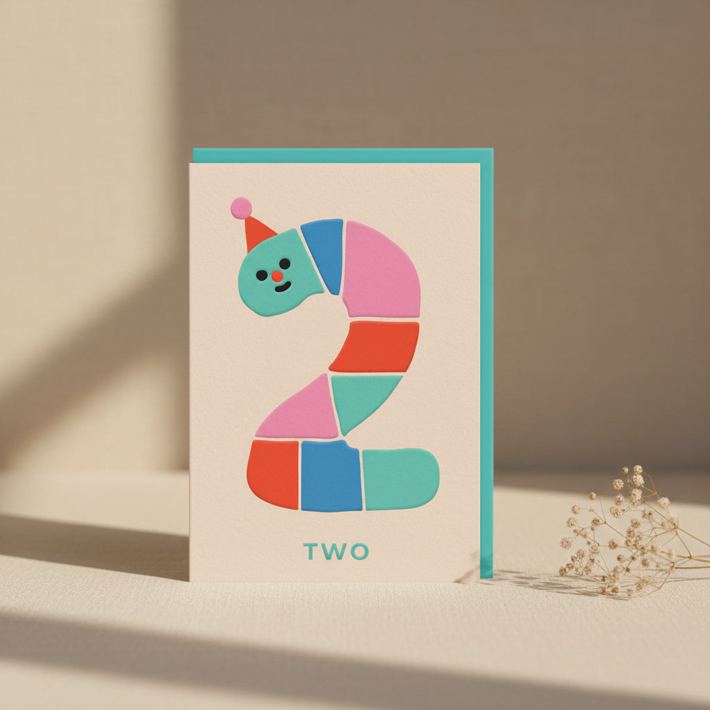 Age 2 Rainbow Worm Birthday Card