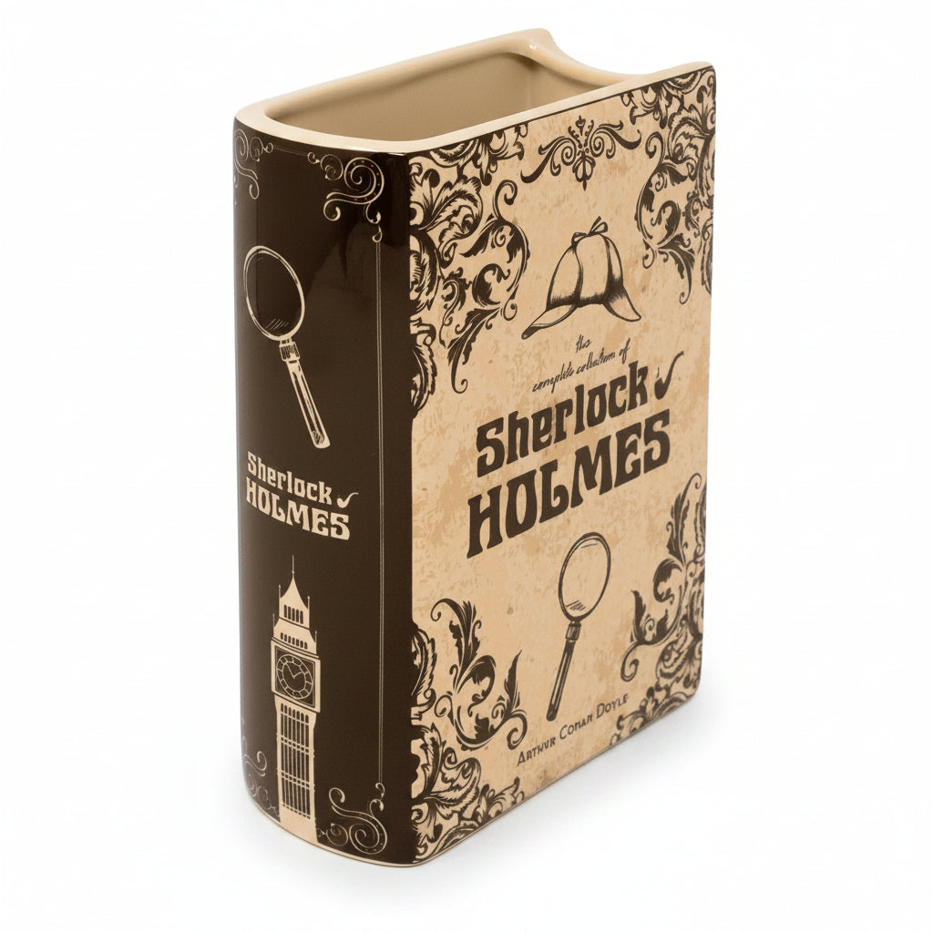 Ceramic Sherlock Holmes Large Book Vase with vintage cover design.