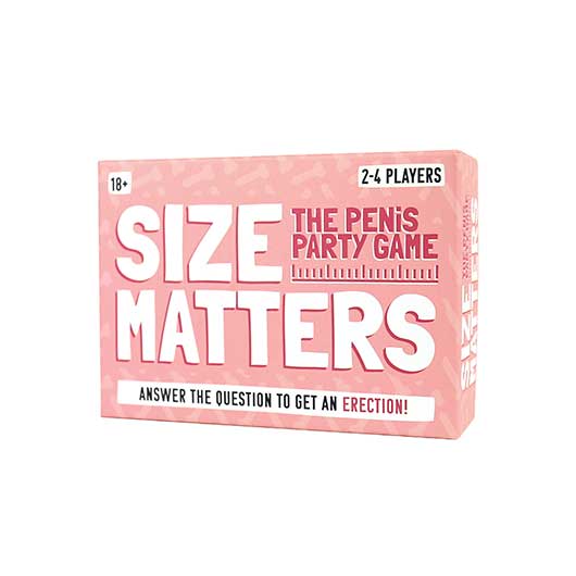 Size Matters party game pink box on white background