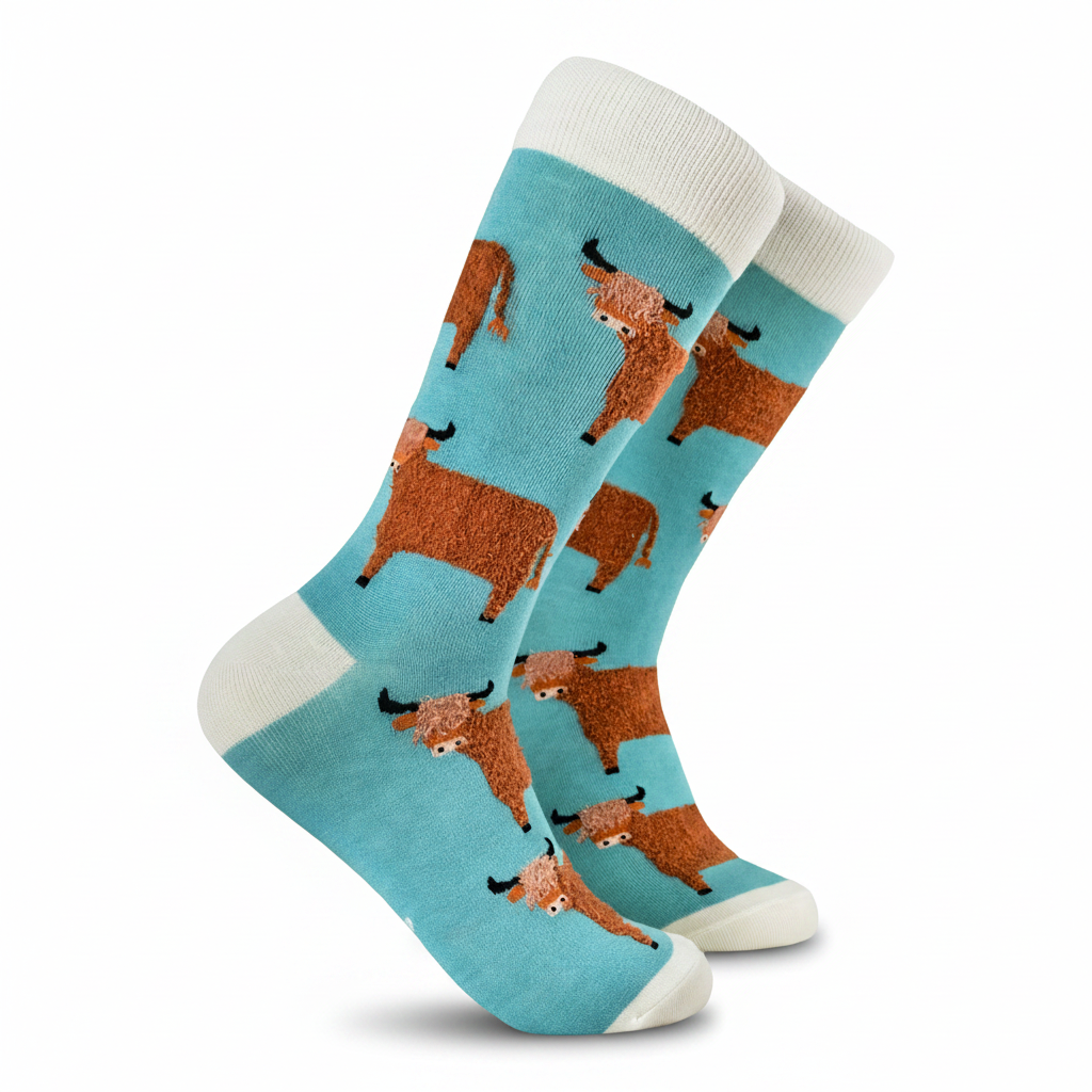 Fluffy Wee Hairy Coo Socks duck egg pair on light grey background