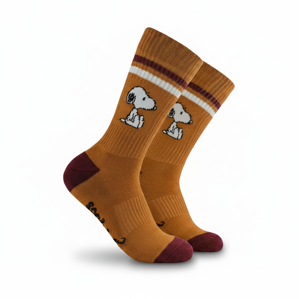 Snoopy Athletic Socks pair showing Peanuts design on white background