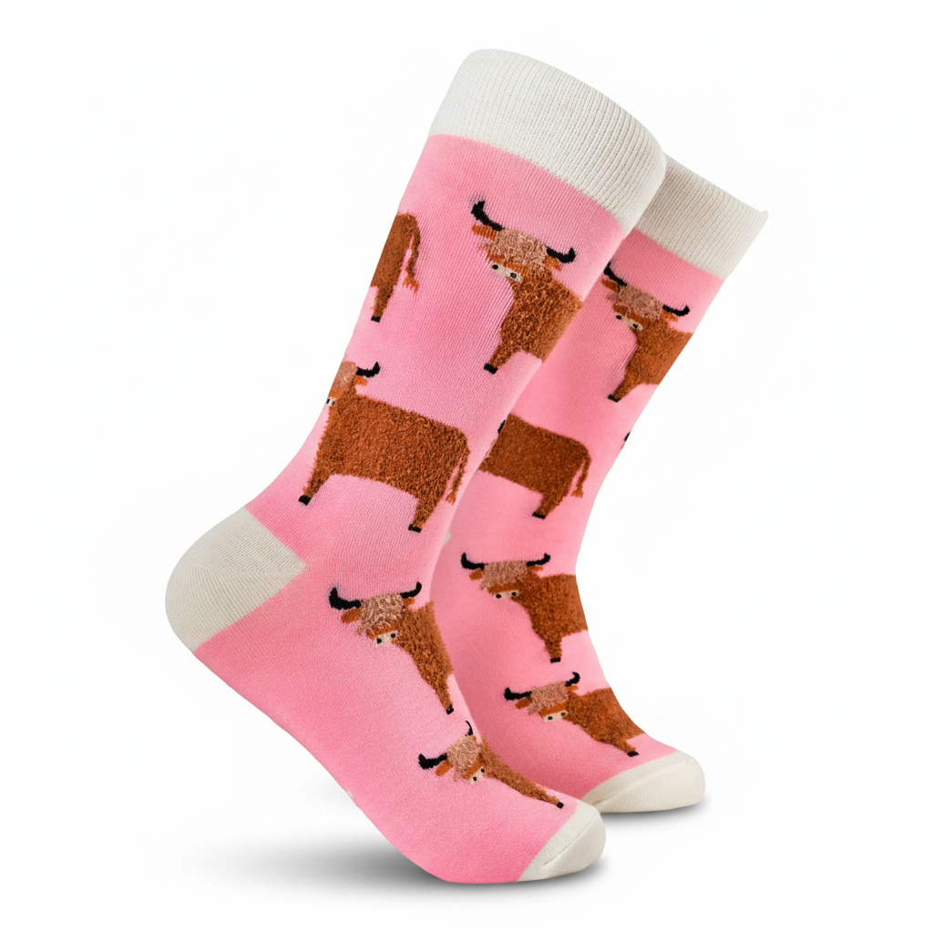 Fluffy Wee Hairy Coo Socks dusky pink pair on light grey background