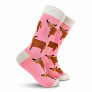Fluffy Wee Hairy Coo Socks dusky pink pair on light grey background