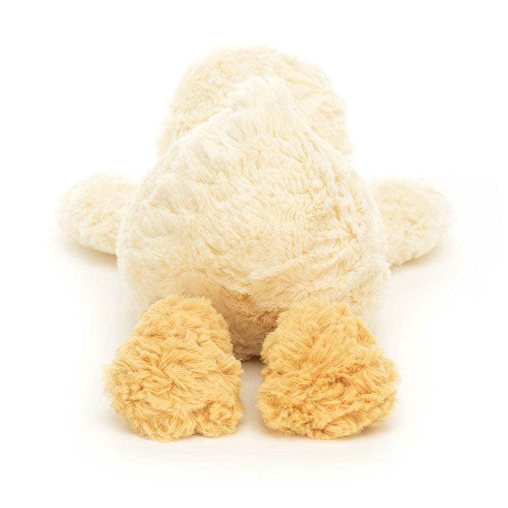 Jellycat Tumblie Duck soft toy angled view, white background