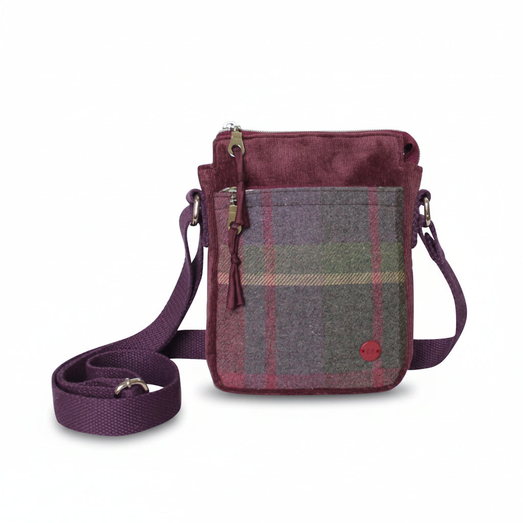Gullane Tweed Phone Crossbody Pouch front view showing rust pattern