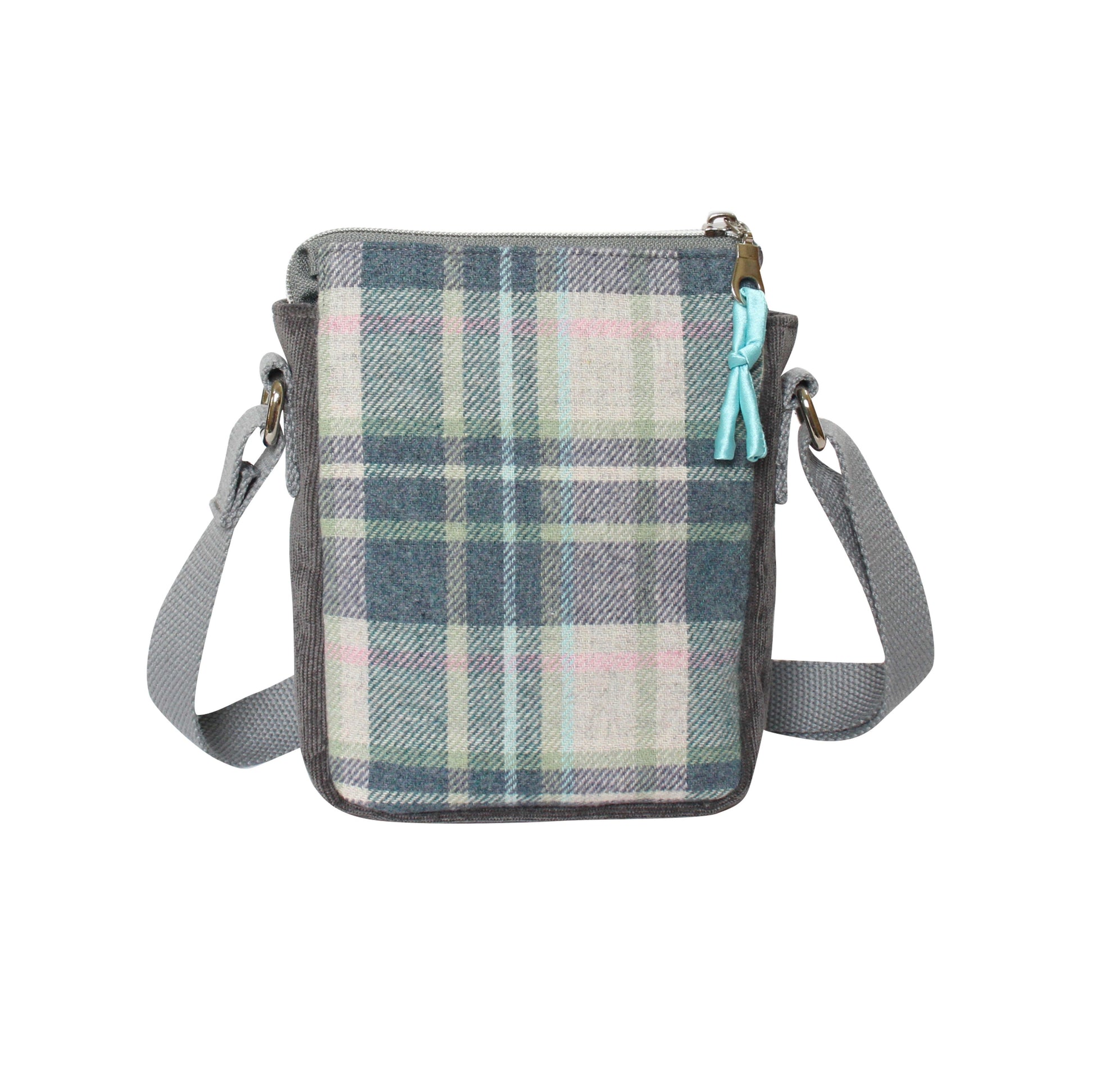 Skye Tweed Phone Crossbody Pouch back view with zip pocket