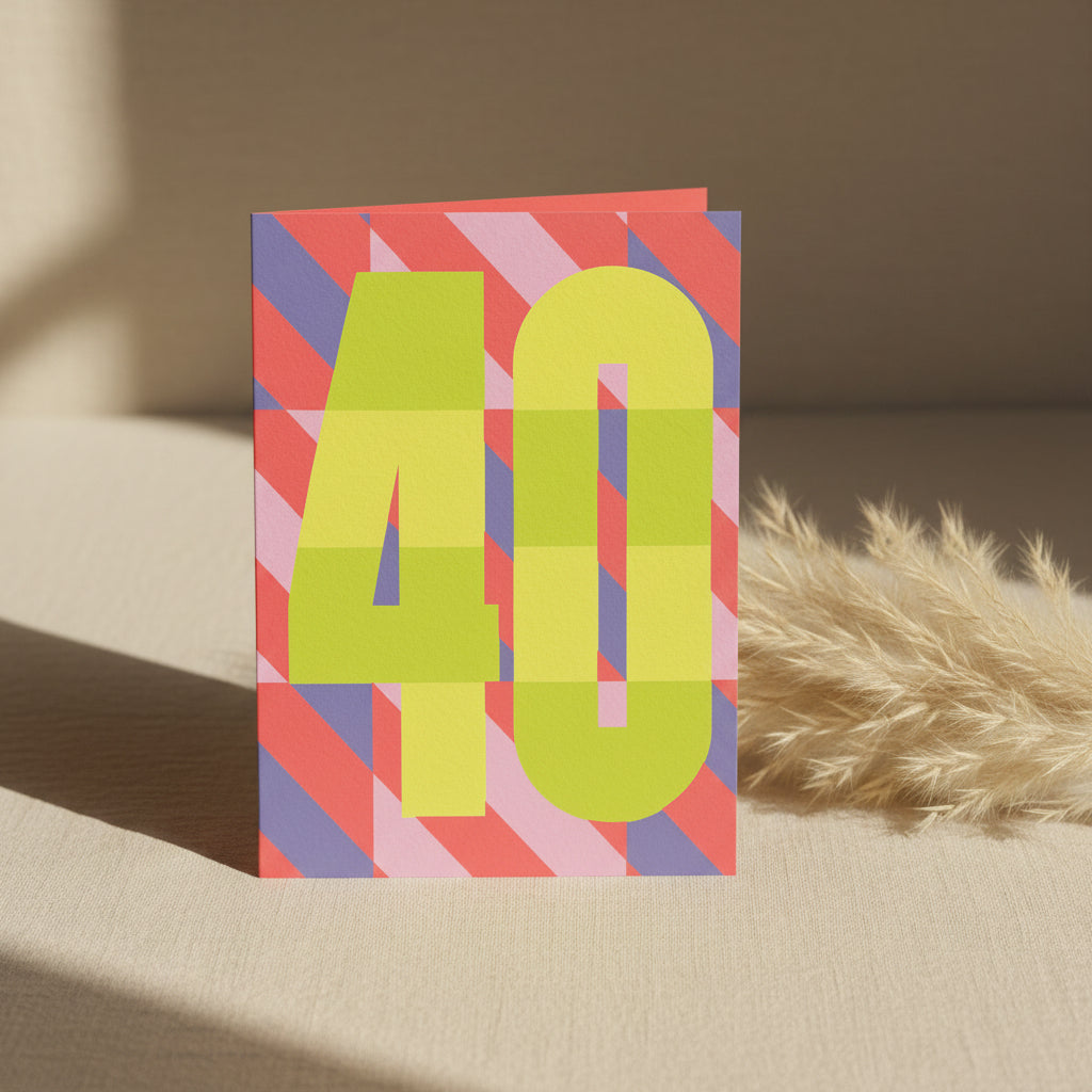 Colorful card with the number 40 on a geometric patterned background