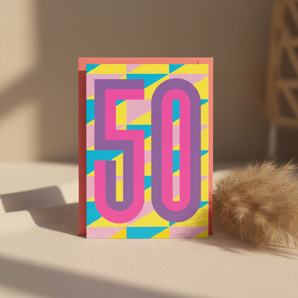 Colorful geometric design with the number '50' on a white background