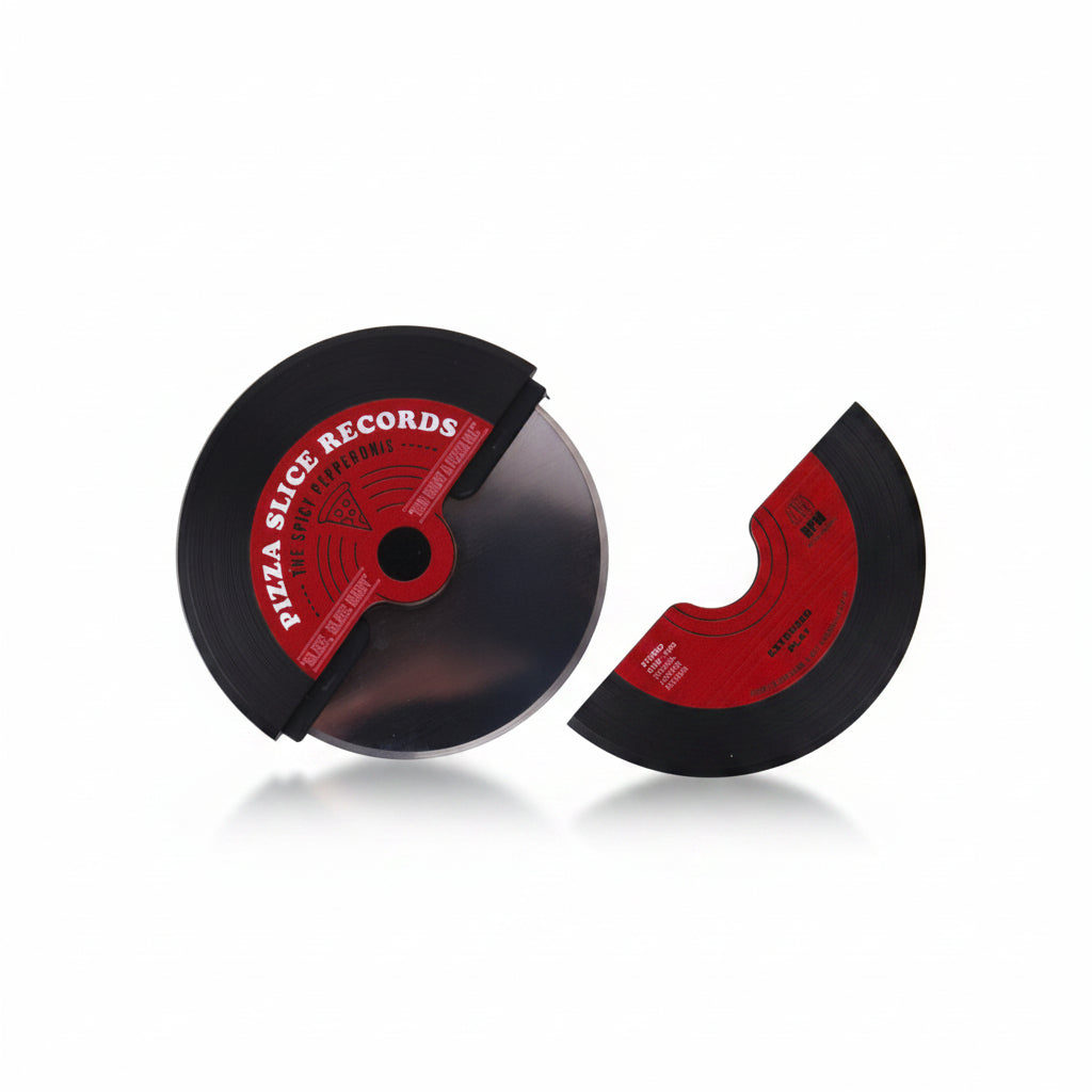 Side angle showing vinyl pizza cutter disassembled.
