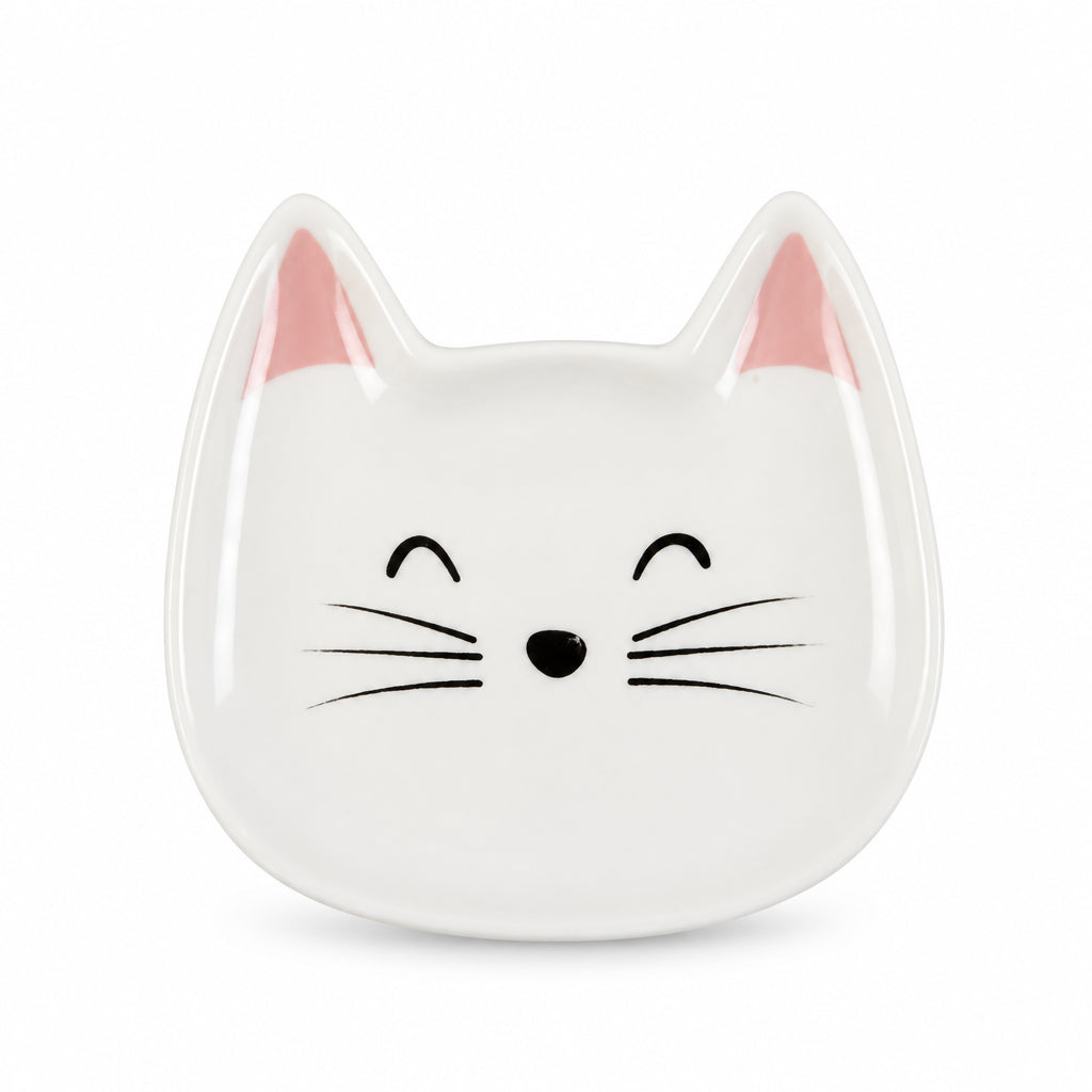 Ceramic cat face-shaped jewellery holder with minimalist design.