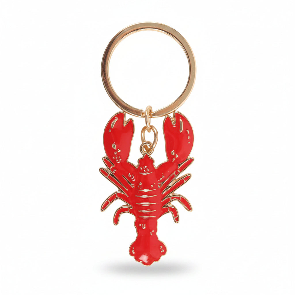 Side view of nautical red lobster enamel keyring