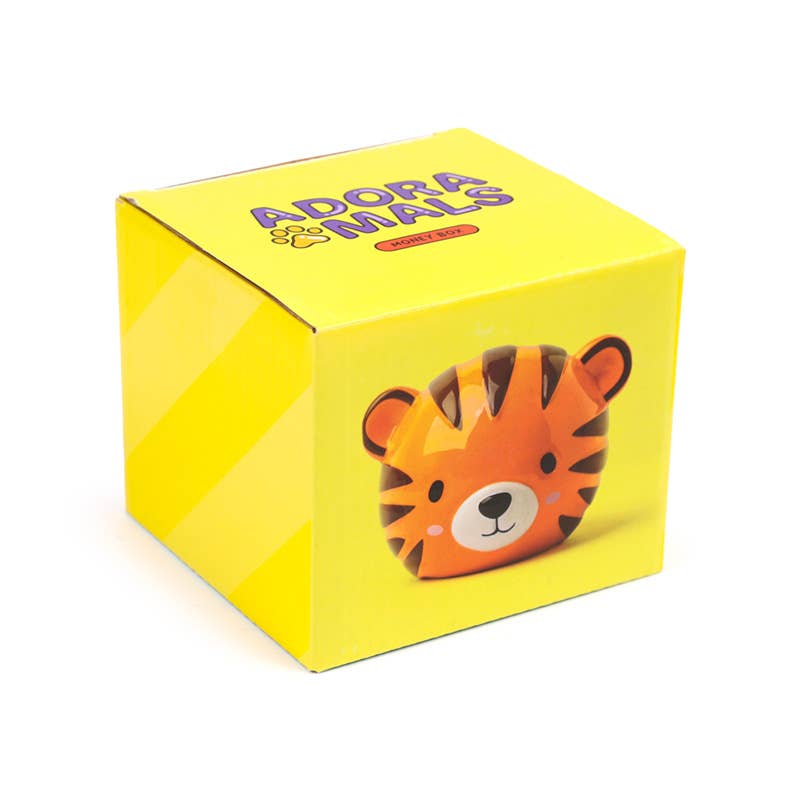 Yellow Adoramals box packaging with Alfie the Tiger illustration on the front.