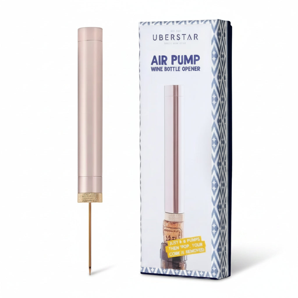 Air pump wine cork bottle opener in brushed metal
