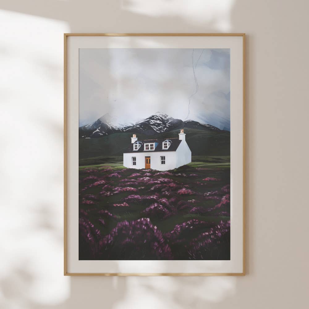 Amidst the Heather Scottish landscape art print of a Highland hillside