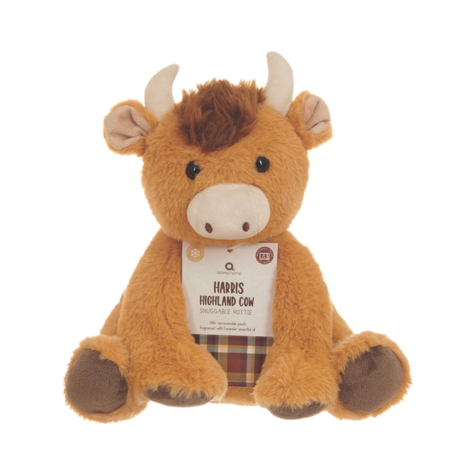 Aroma Home Harris Highland Cow hot water bottle with soft plush cover