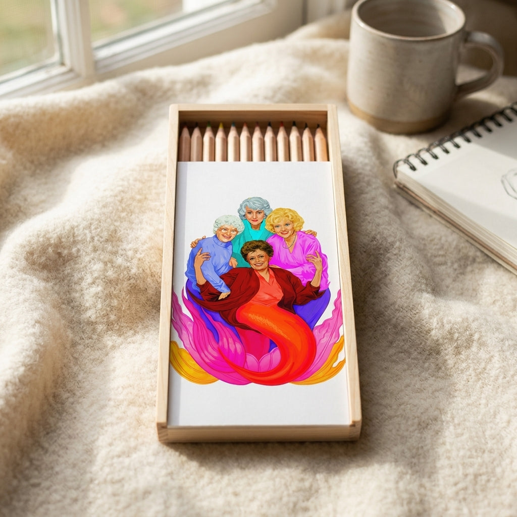 'Golden' by Jock Mooney coloured pencils set with box, Art Wow styled in a warm lifestyle setting