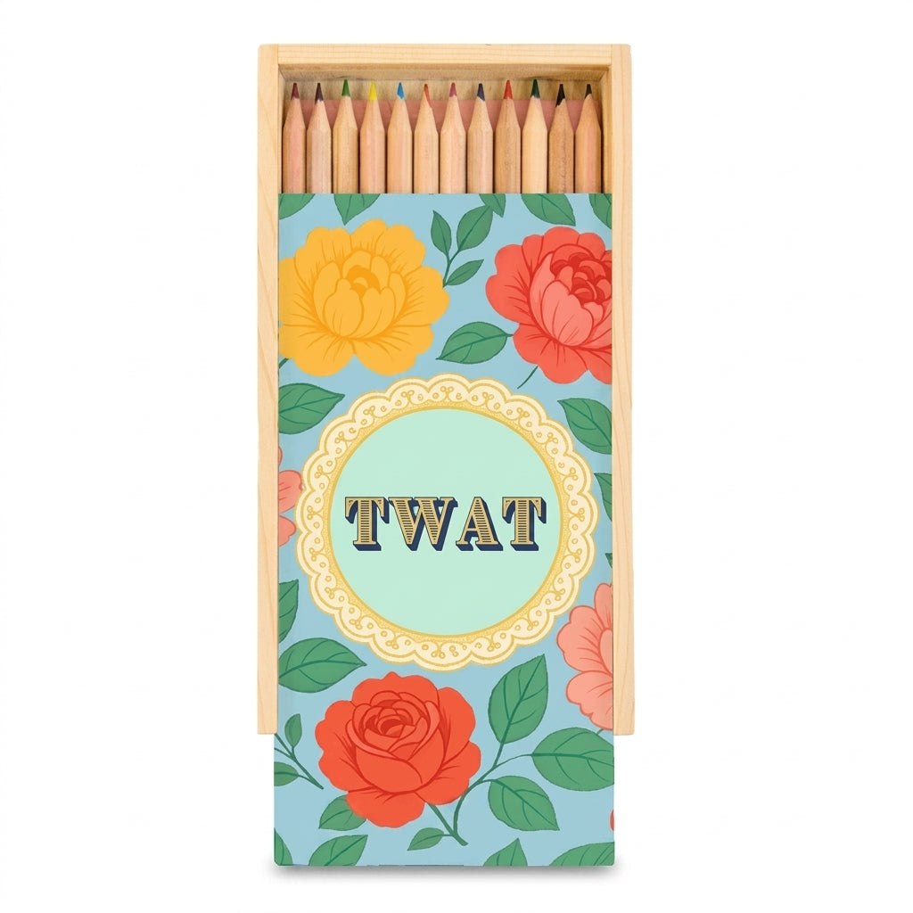'Twat' coloured pencils set with box, Art Wow on a clean white background