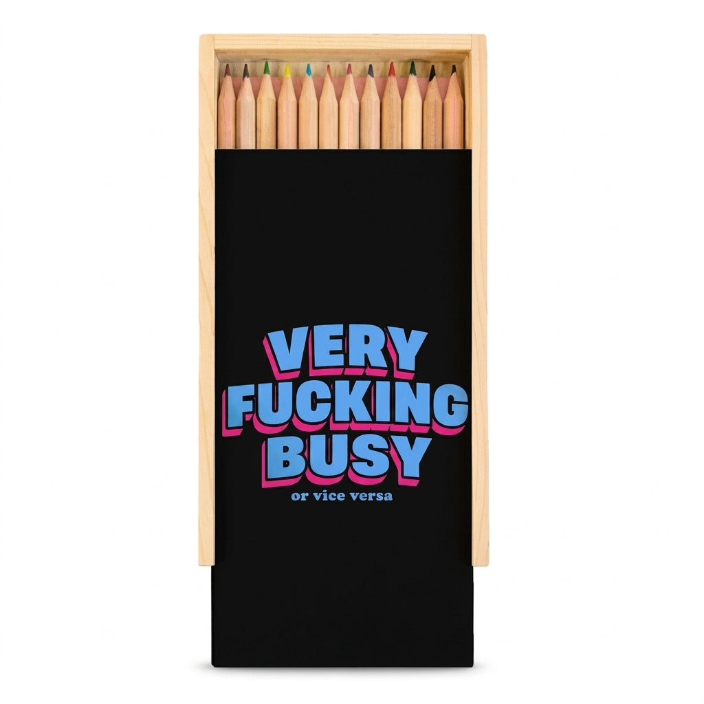 'Very Fucking Busy' by Lilly Rose coloured pencils set with box, Art Wow on a clean white background