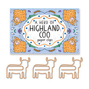 Highland cow paper clips in orange with illustrated box by Neon Magpie