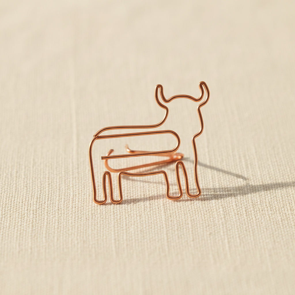 Packaging of 'A Herd of Highland Coo' paper clips with illustrations on a blue background.