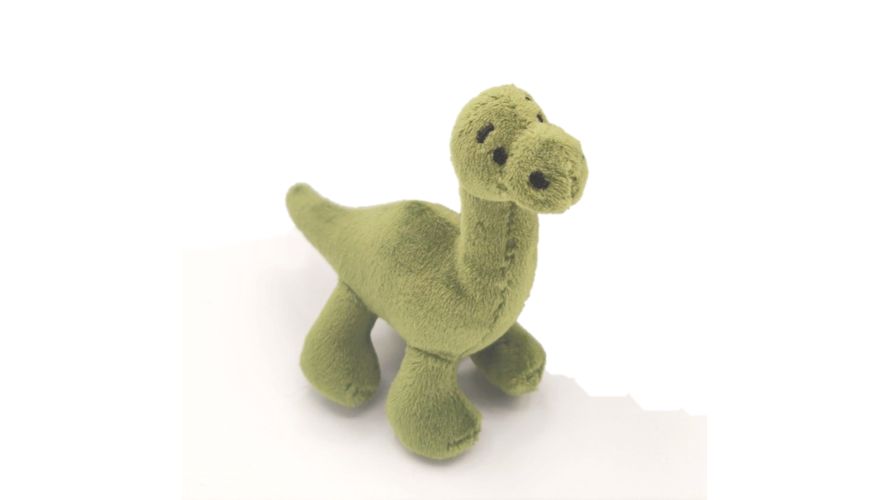 Green Loch Ness Monster mini plush toy side view on white background