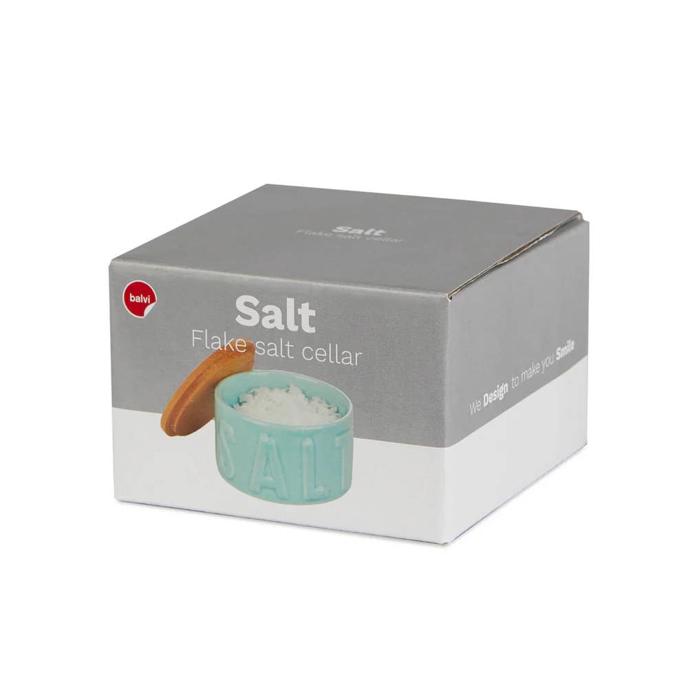 Balvi flake salt cellar packaging box, white background