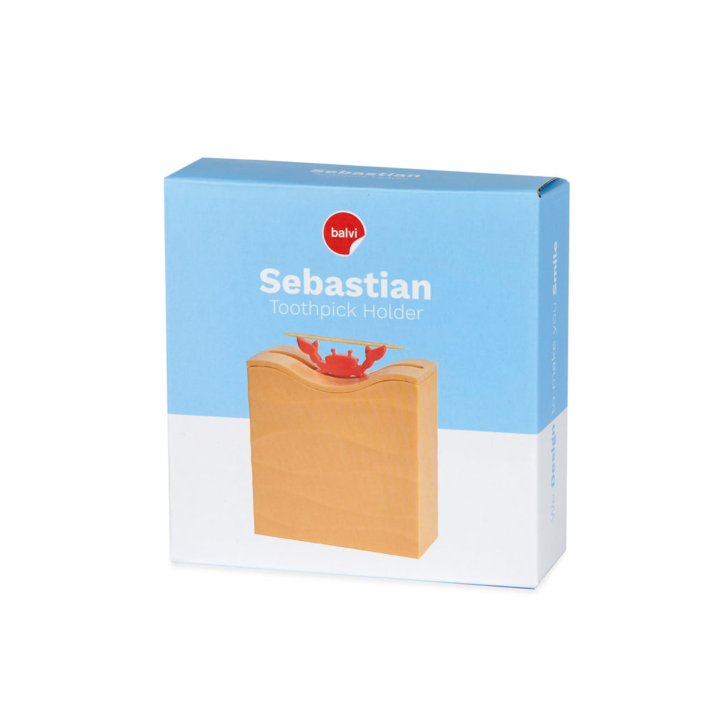 Sebastian Toothpick Holder in blue and white Balvi gift packaging