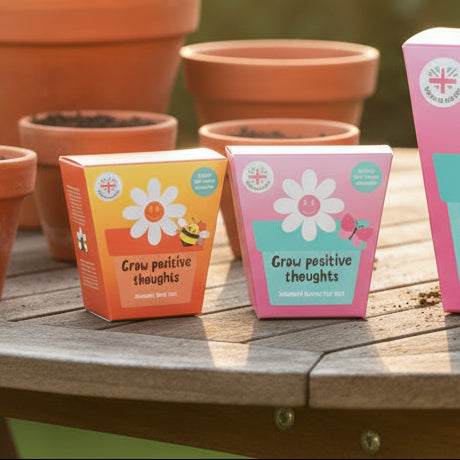 Bee and butterfly wildflower seed ball packs in display