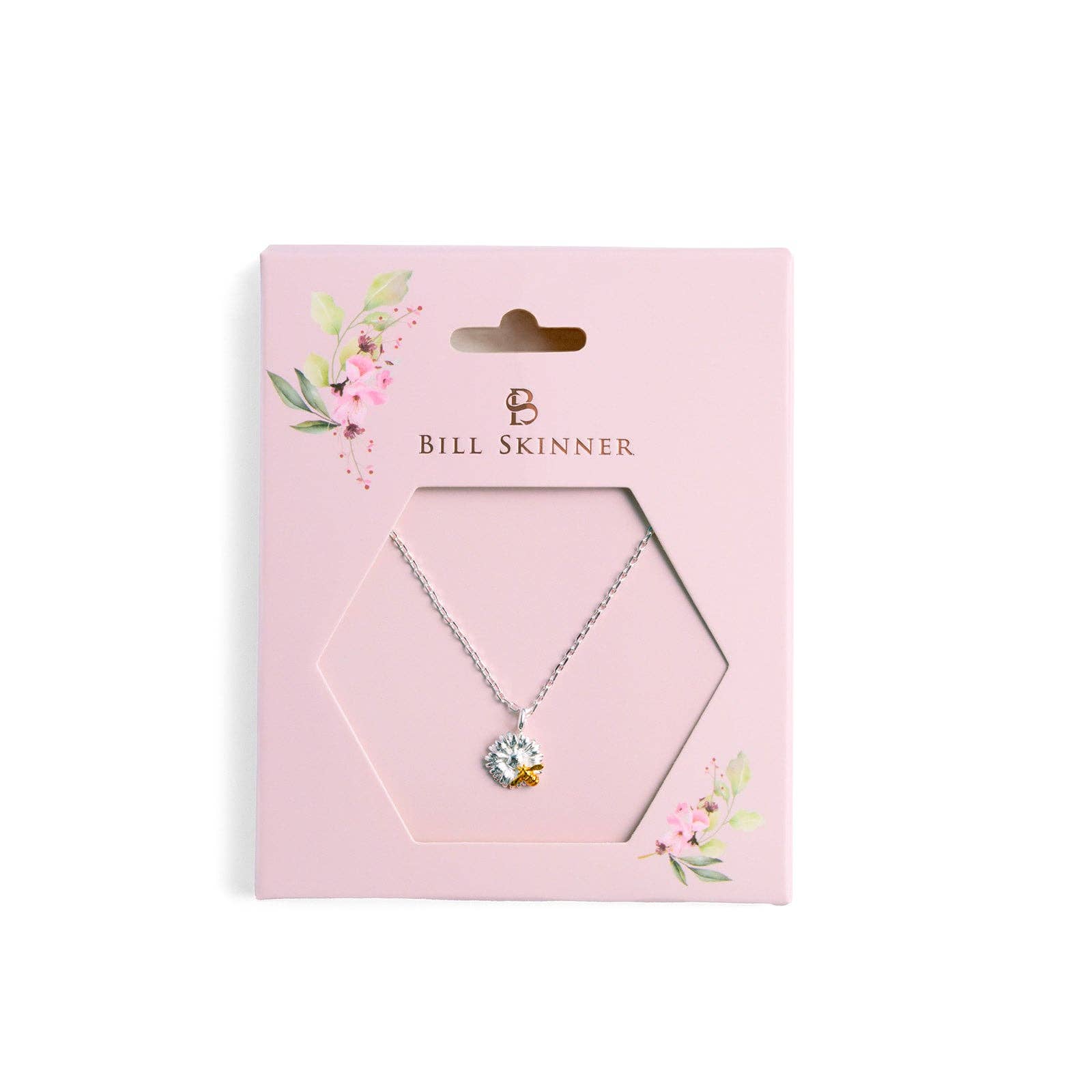Flower and bee pendant hanging on chain
