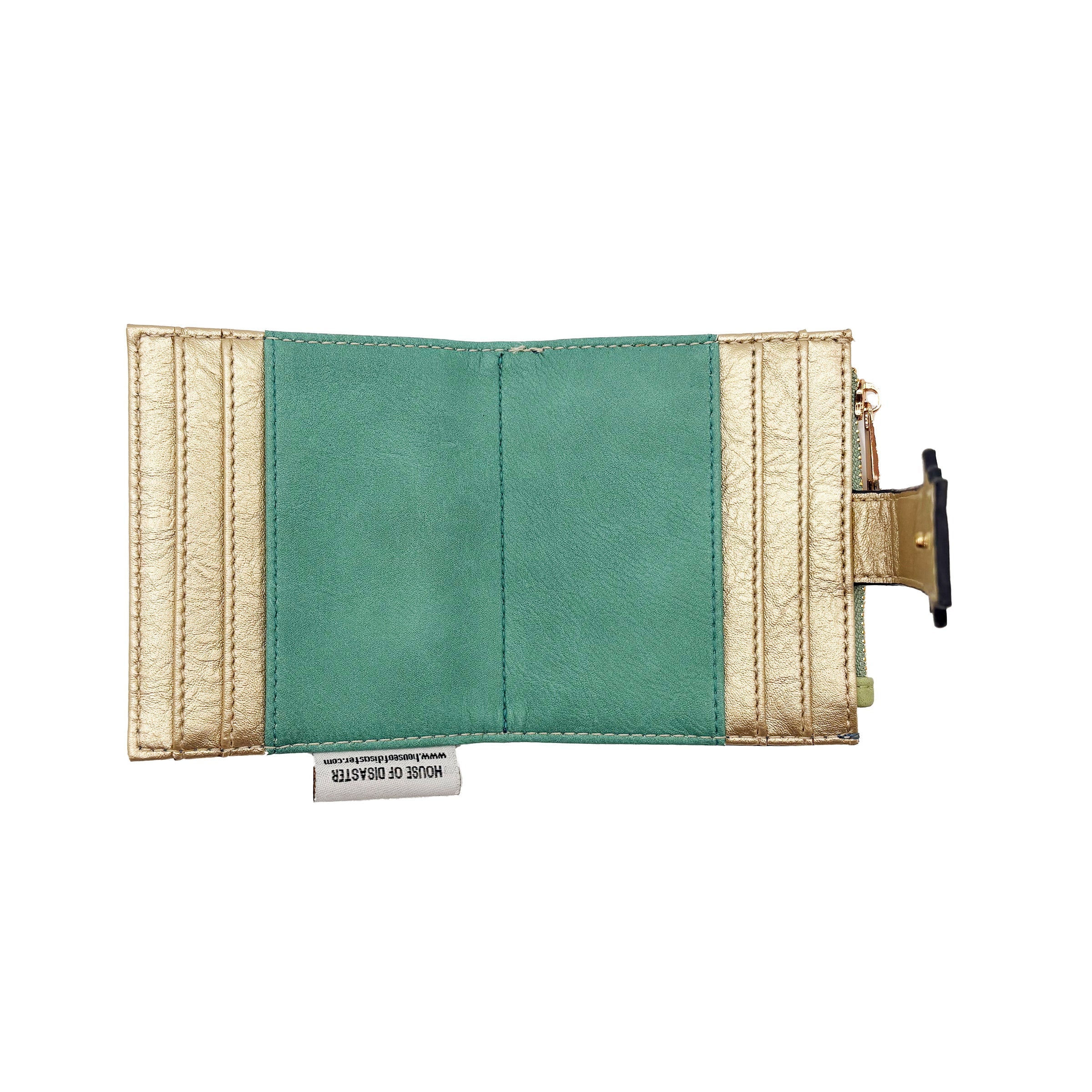 Interior view of bird foldover purse with card slots