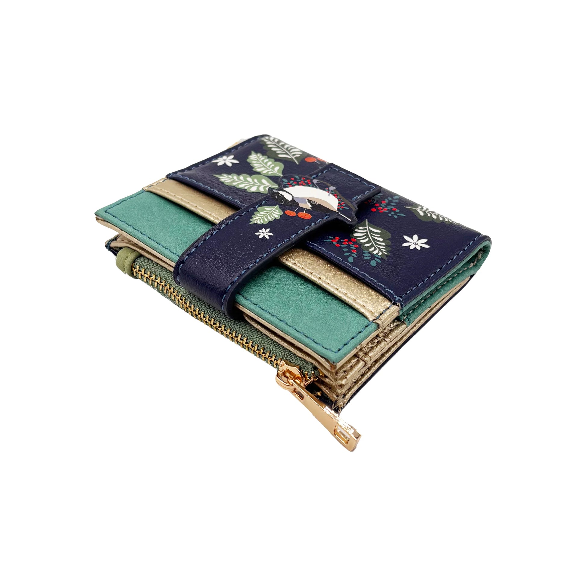 Side view of bird purse with zip coin compartment
