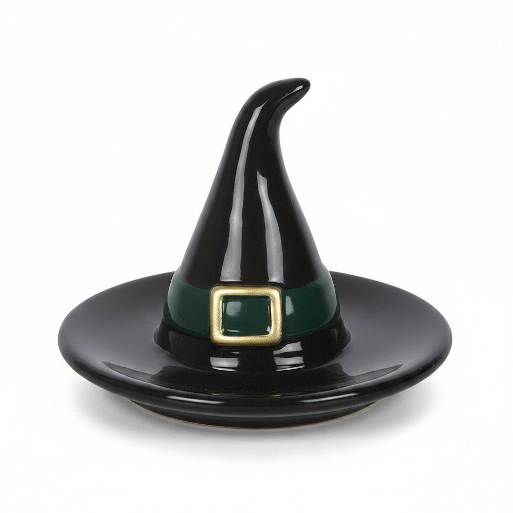Black witch hat Halloween trinket dish, another angle